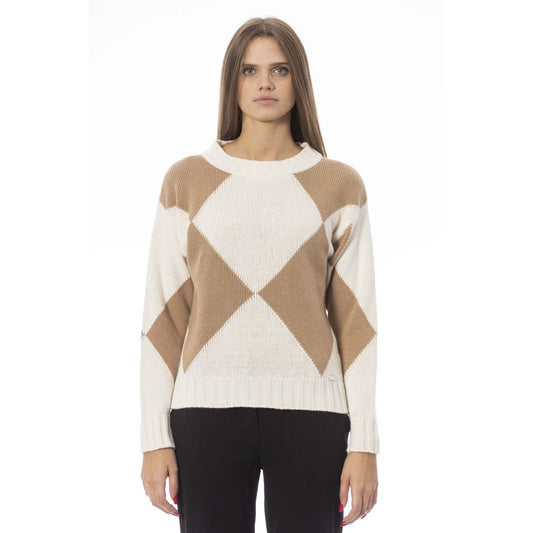 Baldinini Trend Eleganter beigefarbener Pullover mit U-Boot-Ausschnitt