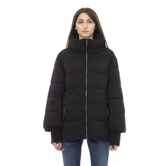 Baldinini Trend Elegante schwarze kurze Daunenjacke mit verstellbarer Kapuze