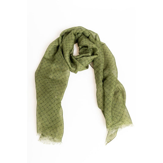 Trussardi Elegant Green Printed Modal Scarf para sa Mga Lalaki