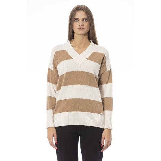 Baldinini Trend Eleganter Beige-Pullover mit V-Ausschnitt