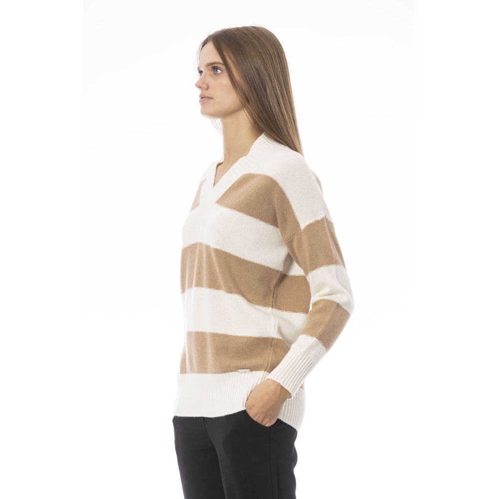 Baldinini Trend Eleganter Beige-Pullover mit V-Ausschnitt