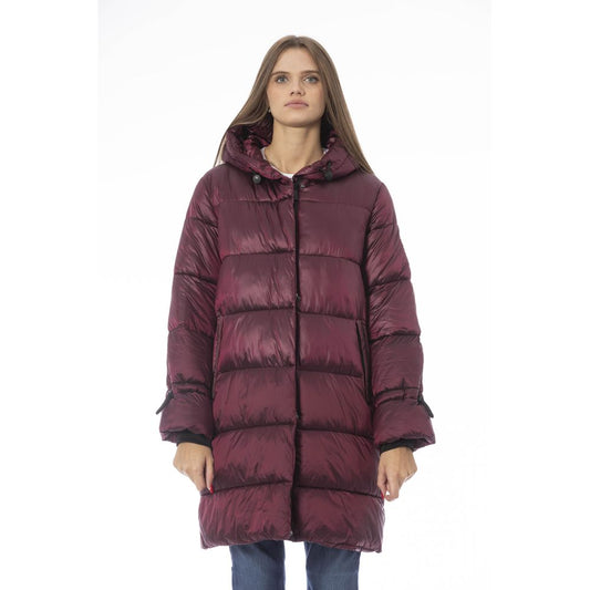 Baldinini Trend Burgundy Lange Daunenjacke mit Reißverschluss vorne