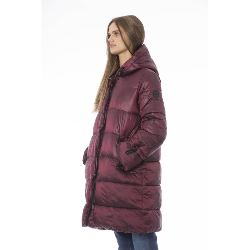 Baldinini Trend Burgundy Lange Daunenjacke mit Reißverschluss vorne