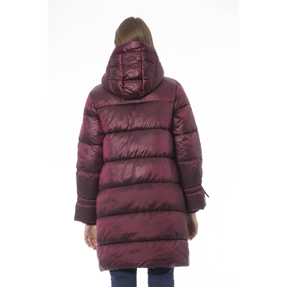 Baldinini Trend Burgundy Lange Daunenjacke mit Reißverschluss vorne