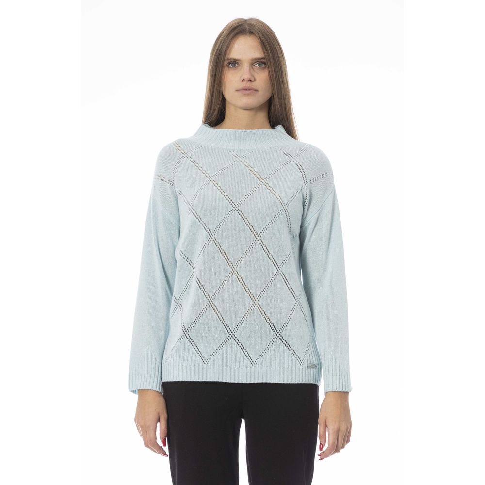 Baldinini Trend Chic Hellblauer Pullover mit Volcano-Ausschnitt