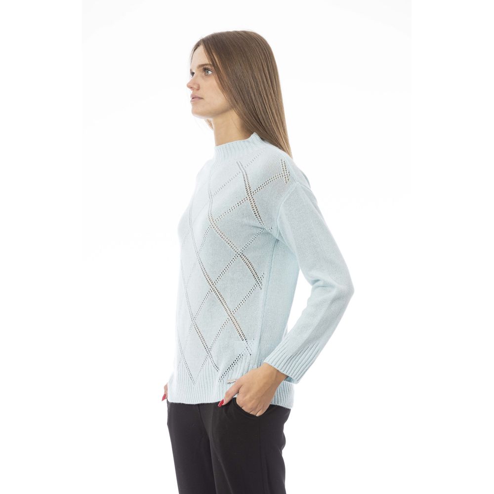 Baldinini Trend Chic Hellblauer Pullover mit Volcano-Ausschnitt