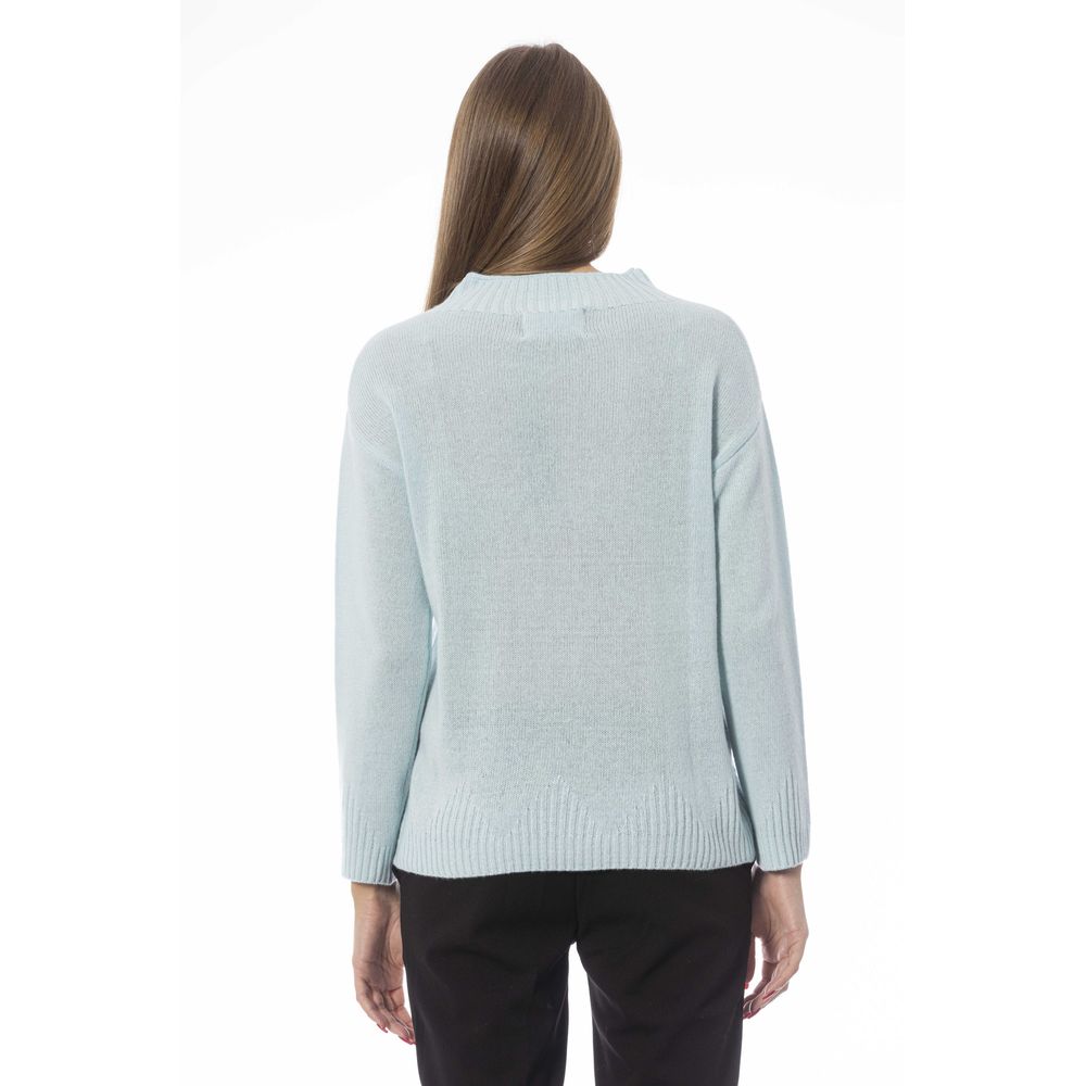 Baldinini Trend Chic Hellblauer Pullover mit Volcano-Ausschnitt