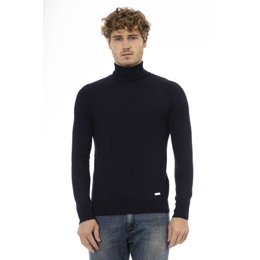 Baldinini Trend Eleganter Rollkragenpullover aus fein gerippter blauer Wolle