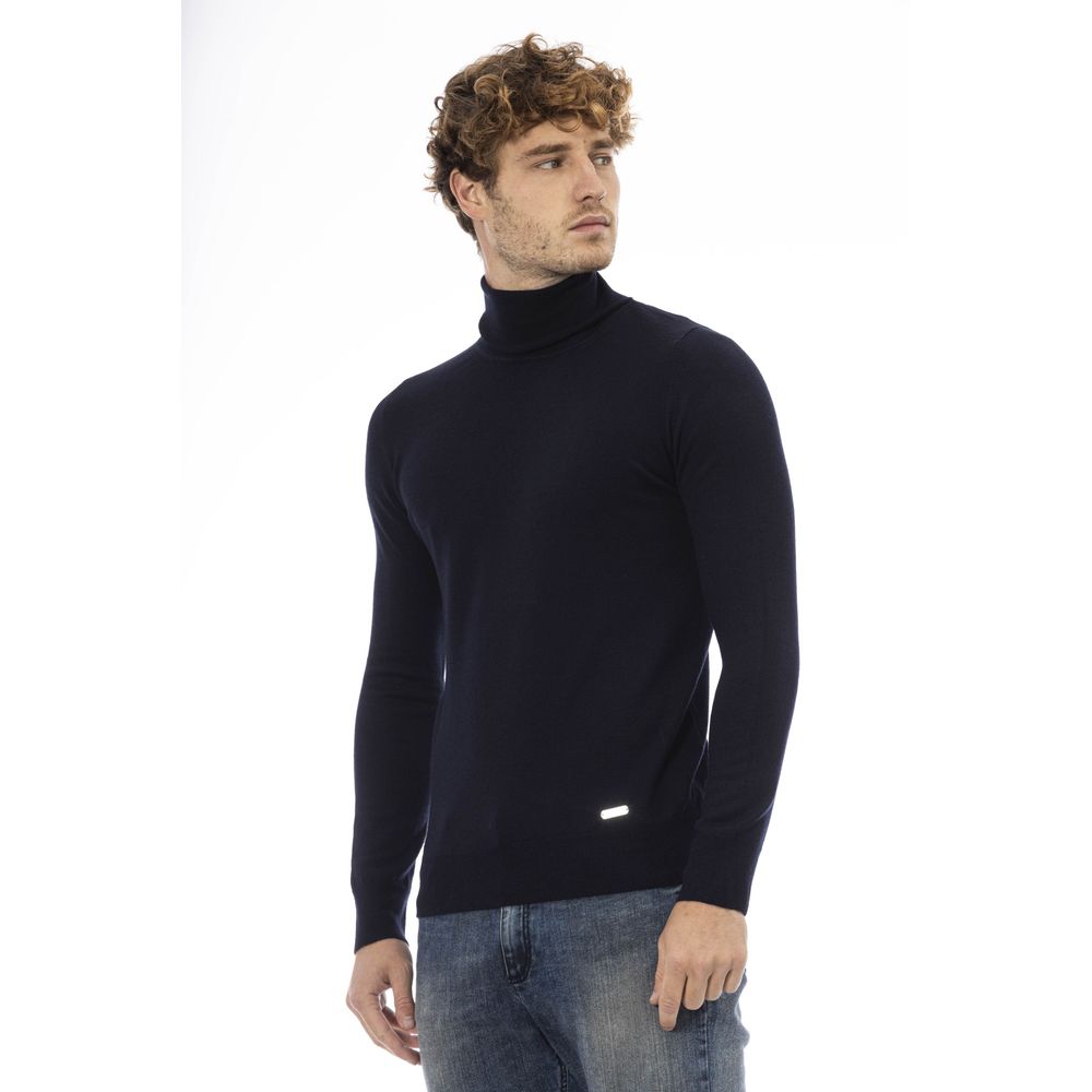 Baldinini Trend Eleganter Rollkragenpullover aus fein gerippter blauer Wolle