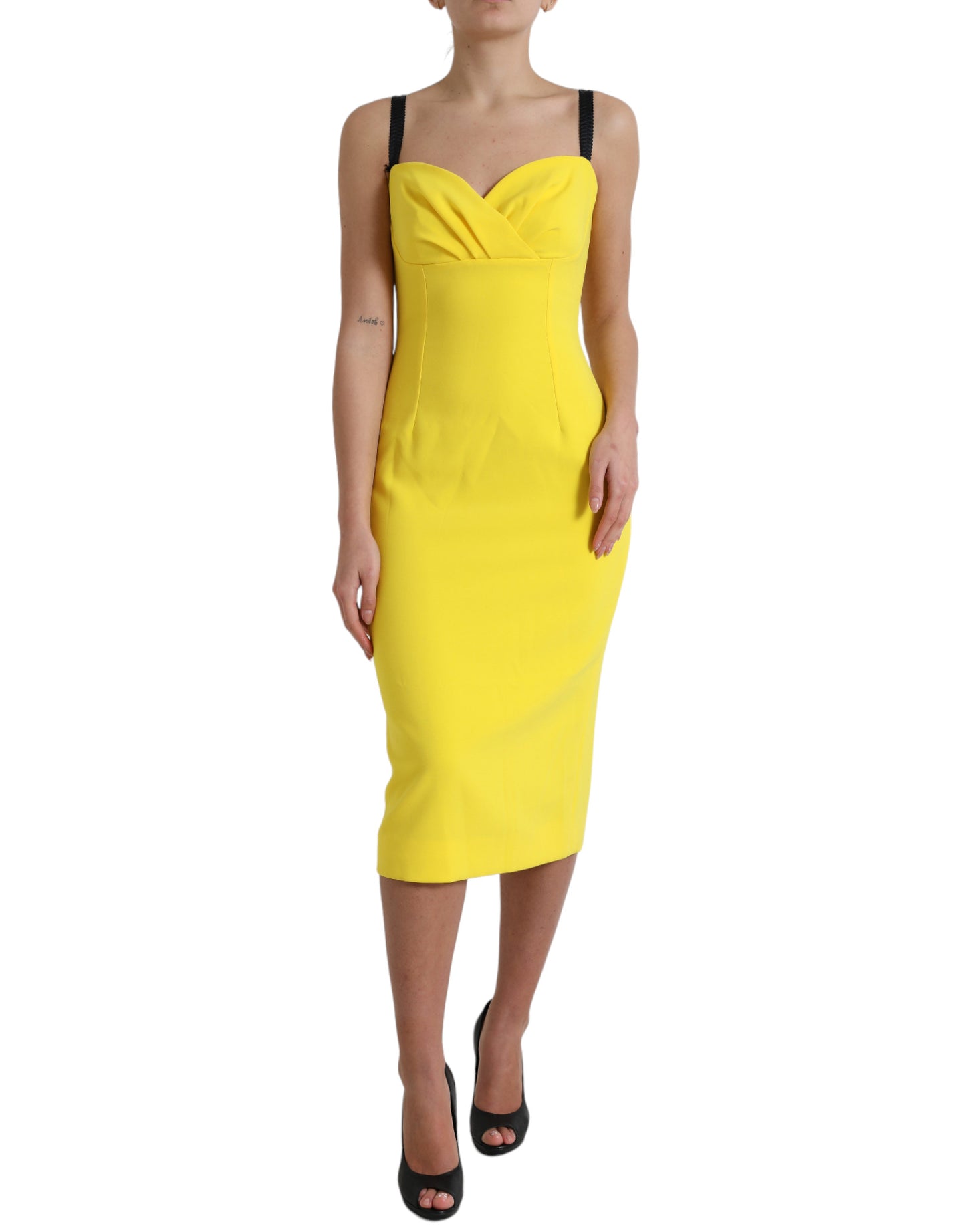 Dolce &amp; Gabbana Yellow Polyester Sleeveless Bodycon Midi Dress