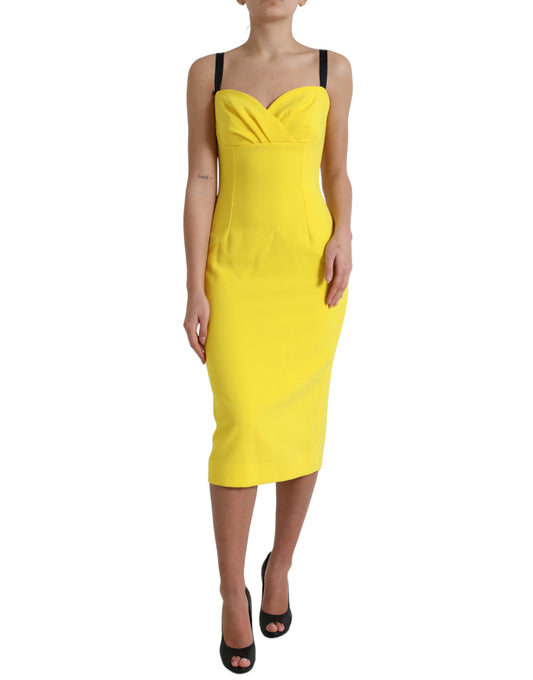 Dolce &amp; Gabbana Yellow Polyester Sleeveless Bodycon Midi Dress