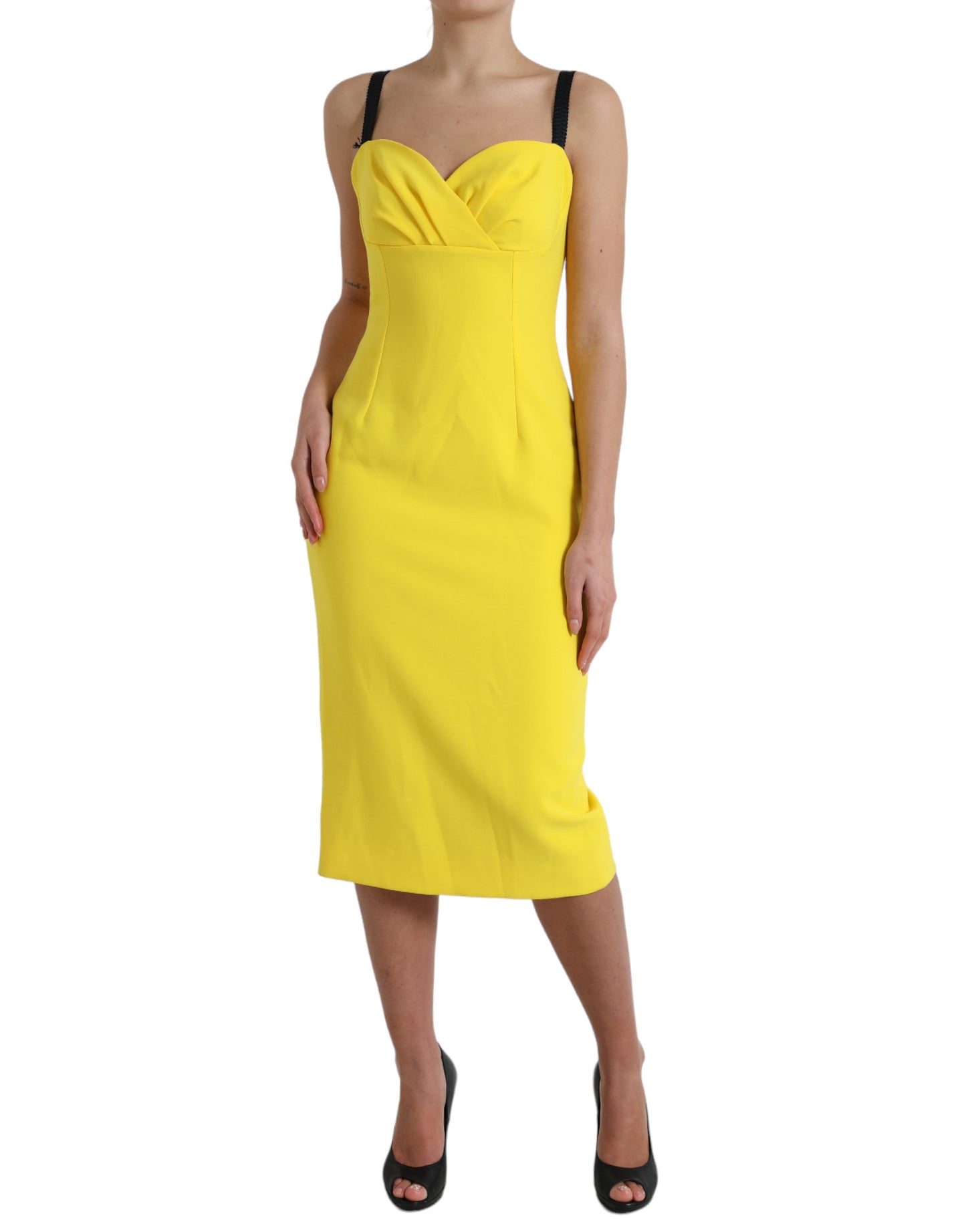 Dolce &amp; Gabbana Yellow Polyester Sleeveless Bodycon Midi Dress