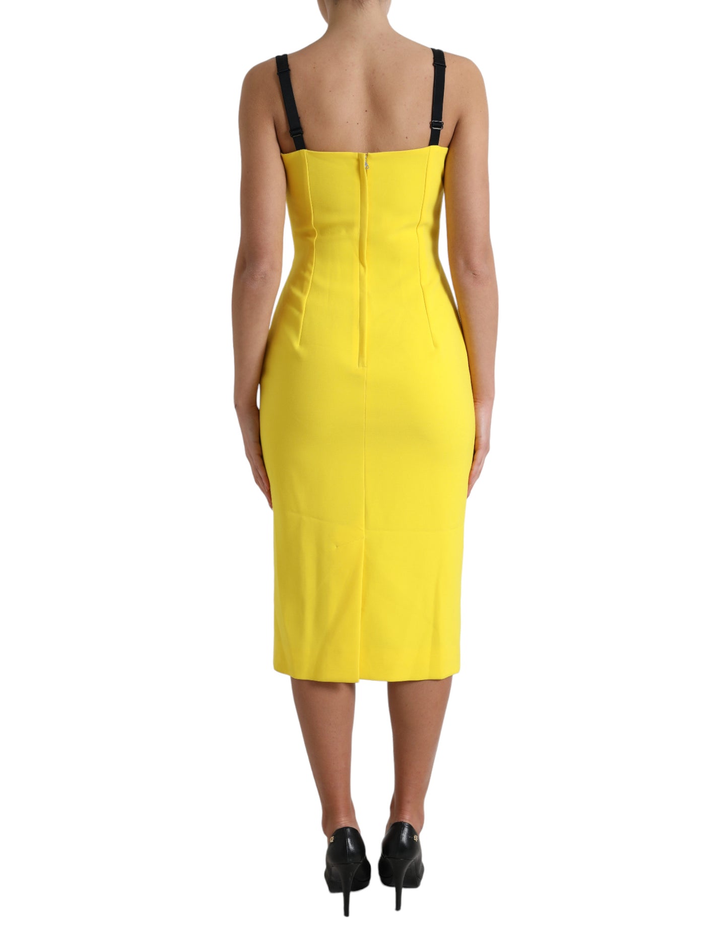 Dolce &amp; Gabbana Yellow Polyester Sleeveless Bodycon Midi Dress