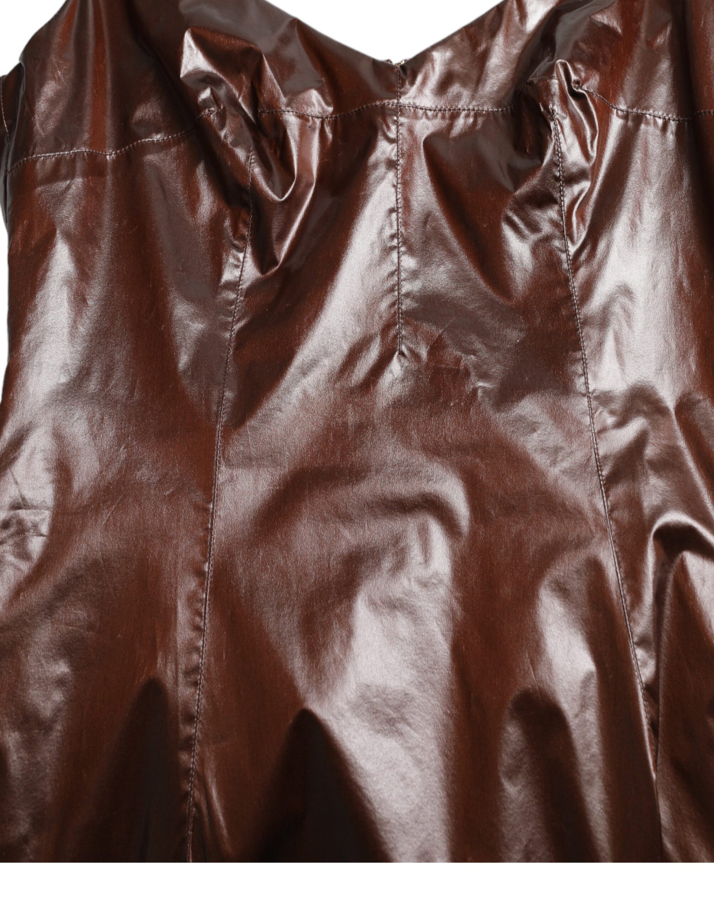 Dolce &amp; Gabbana Brown Shiny Silk Sheath Sleeveless Bodycon Midi Dress