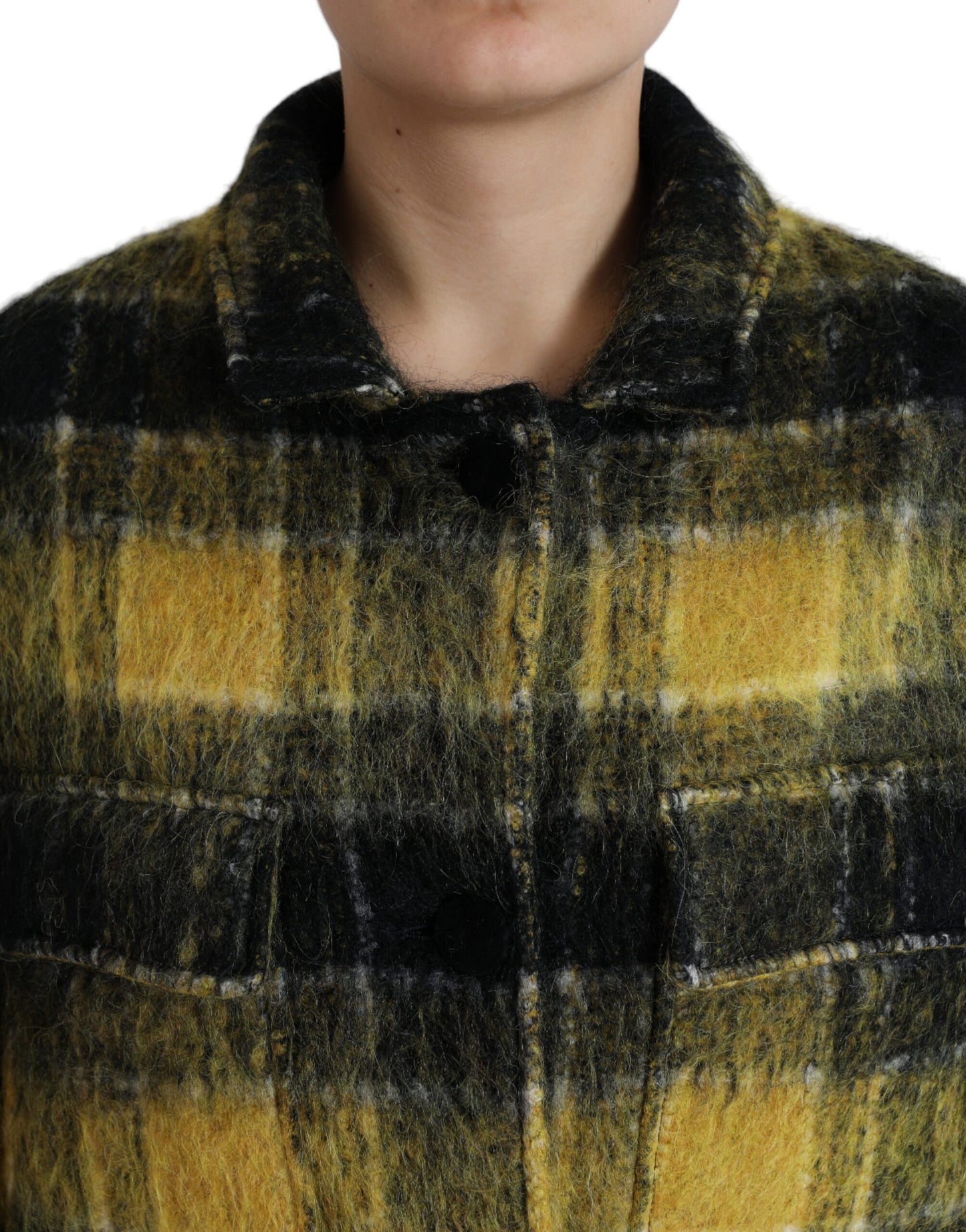 Dolce &amp; Gabbana Yellow Plaid Long Sleeve Casual Coat Jacket