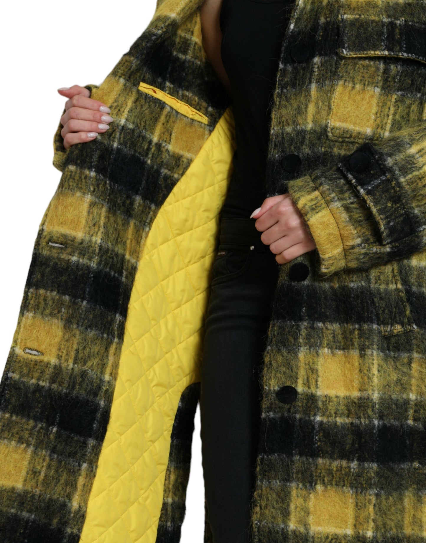 Dolce &amp; Gabbana Yellow Plaid Long Sleeve Casual Coat Jacket