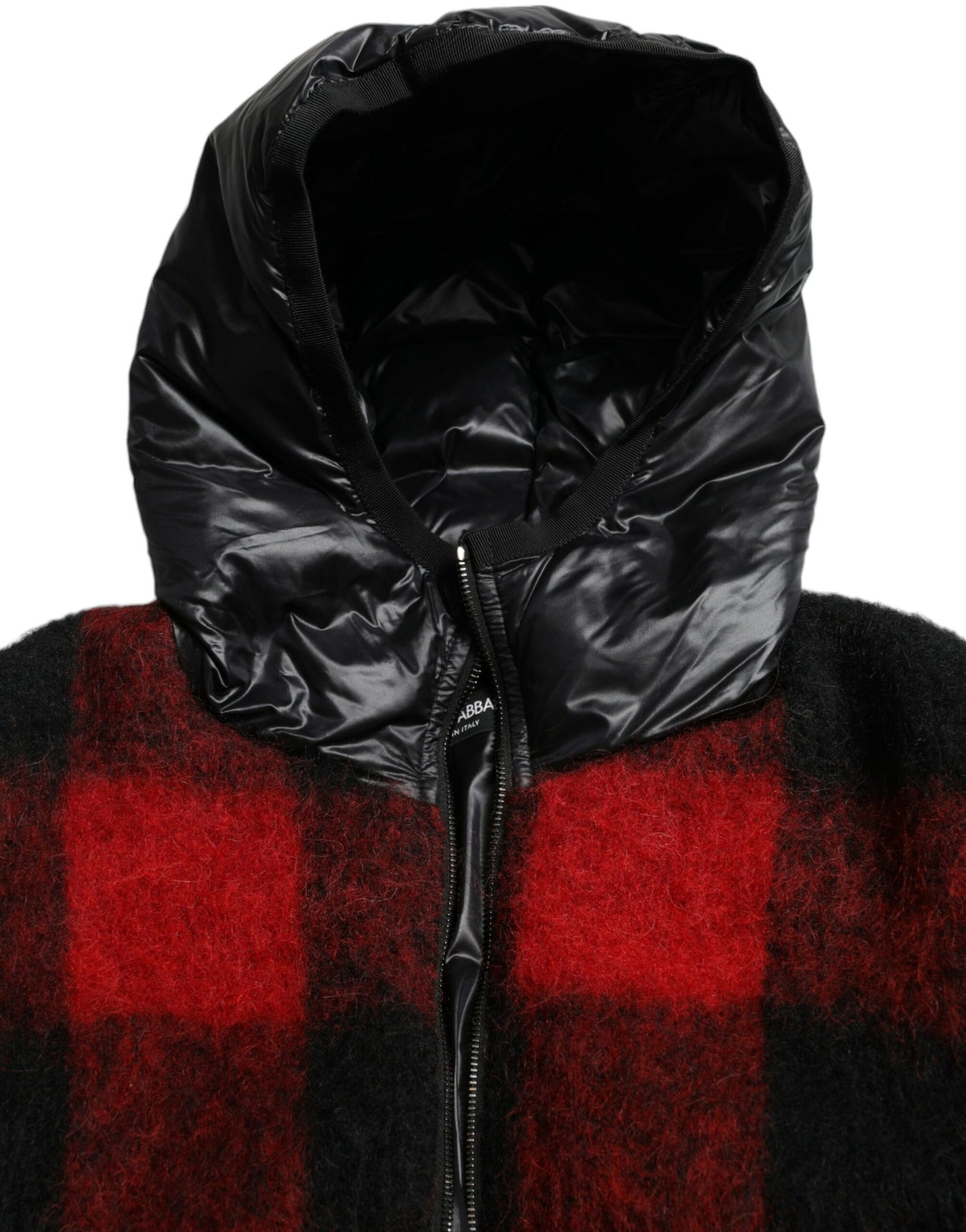 Dolce &amp; Gabbana Black Red Buffalo Check Hooded Poncho Jacket