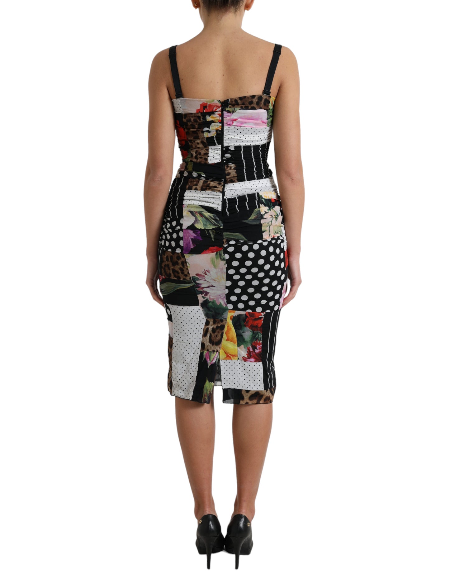 Dolce &amp; Gabbana Multicolor Patchwork Midi Floral Leopard Bodycon Dress