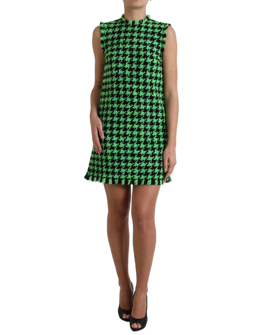 Dolce &amp; Gabbana Green Houndstooth na walang manggas na Aline na Mini Dress