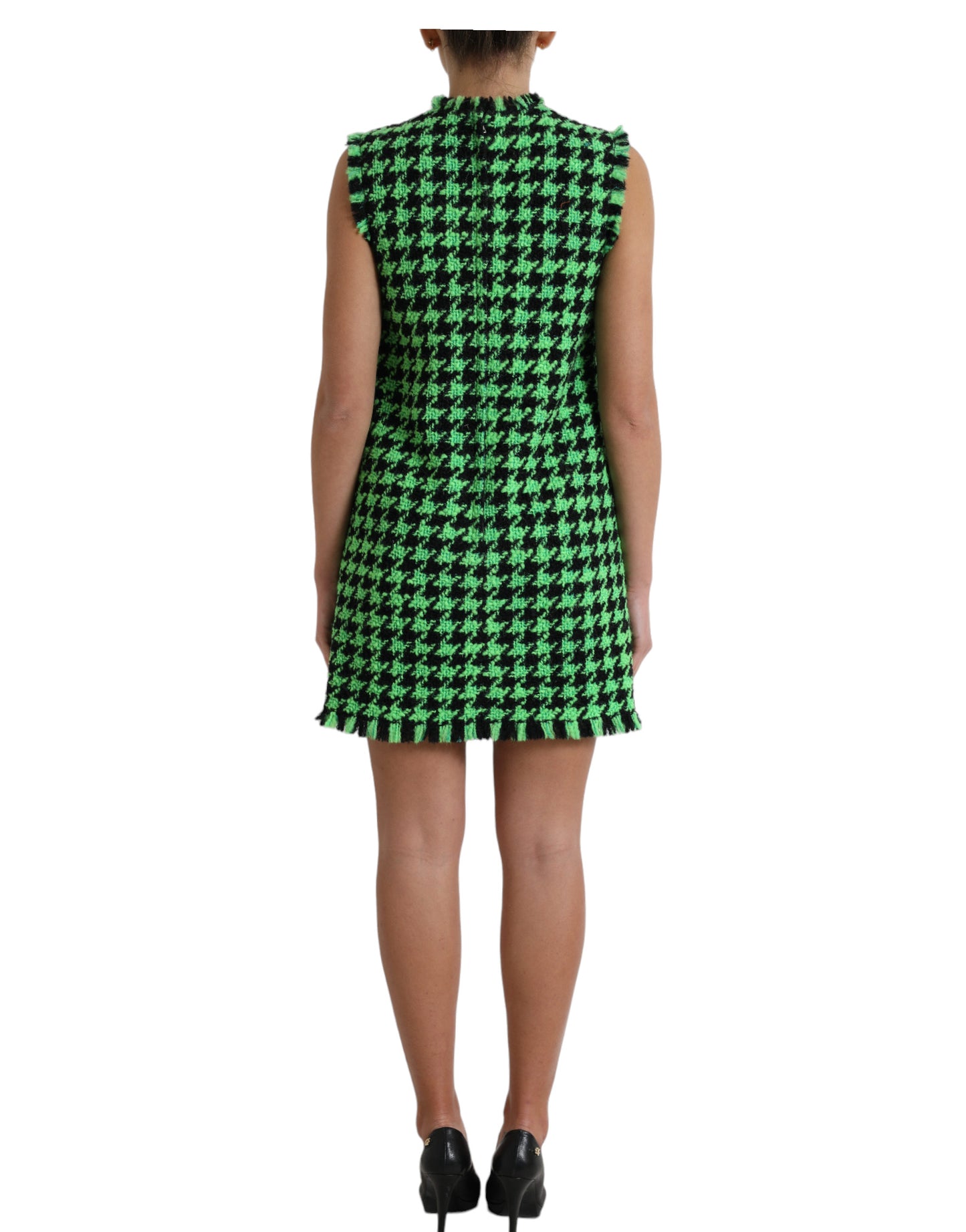 Dolce &amp; Gabbana Green Houndstooth na walang manggas na Aline na Mini Dress