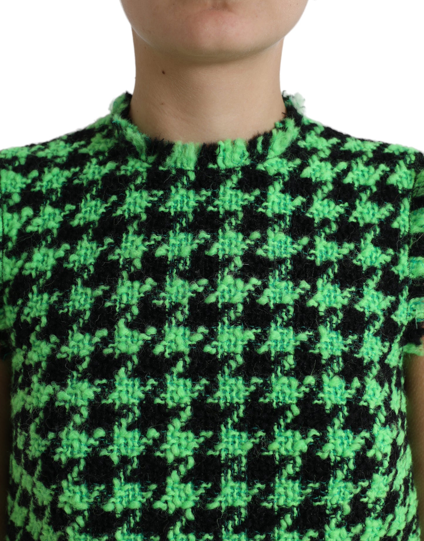 Dolce &amp; Gabbana Green Houndstooth na walang manggas na Aline na Mini Dress