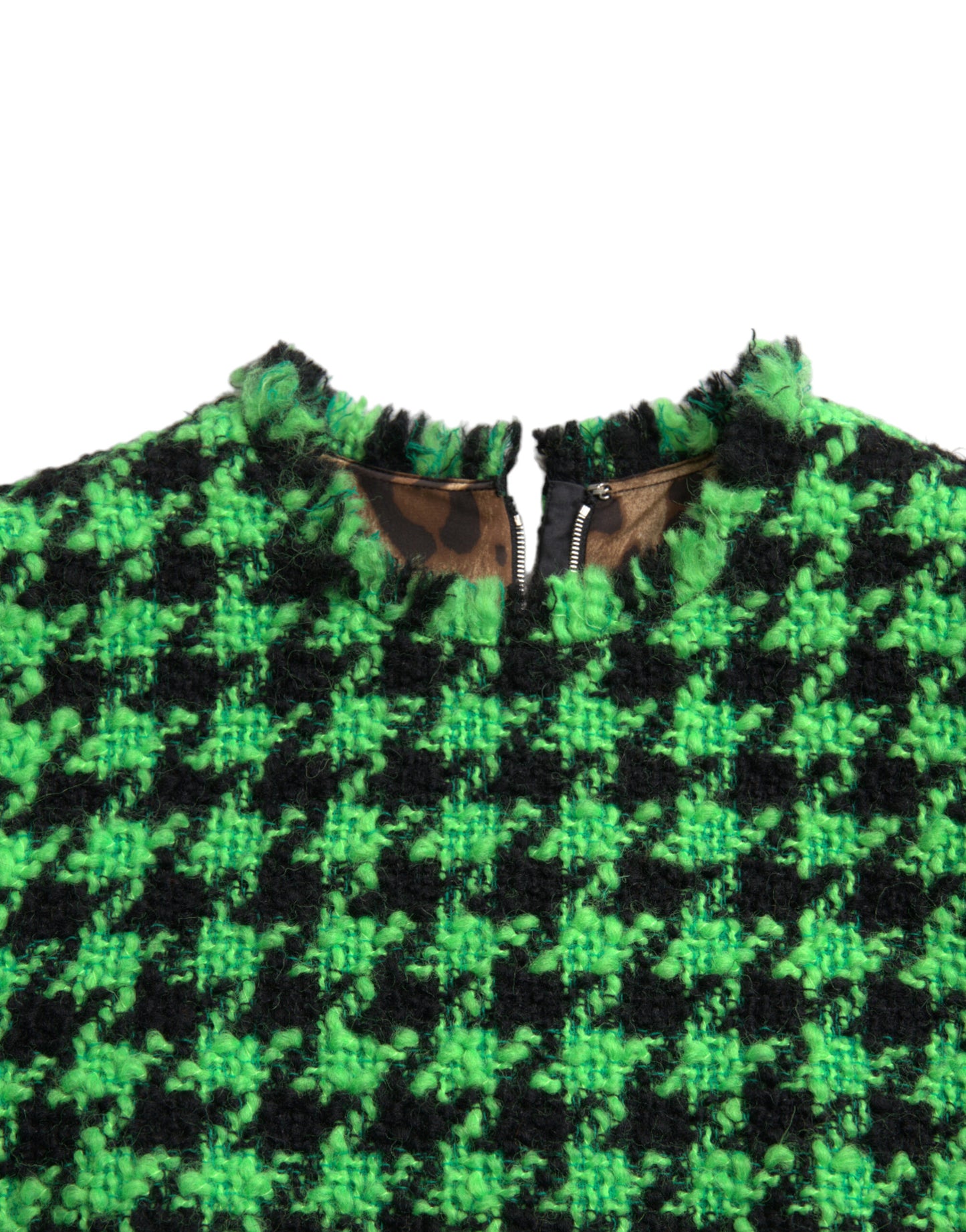 Dolce &amp; Gabbana Green Houndstooth na walang manggas na Aline na Mini Dress