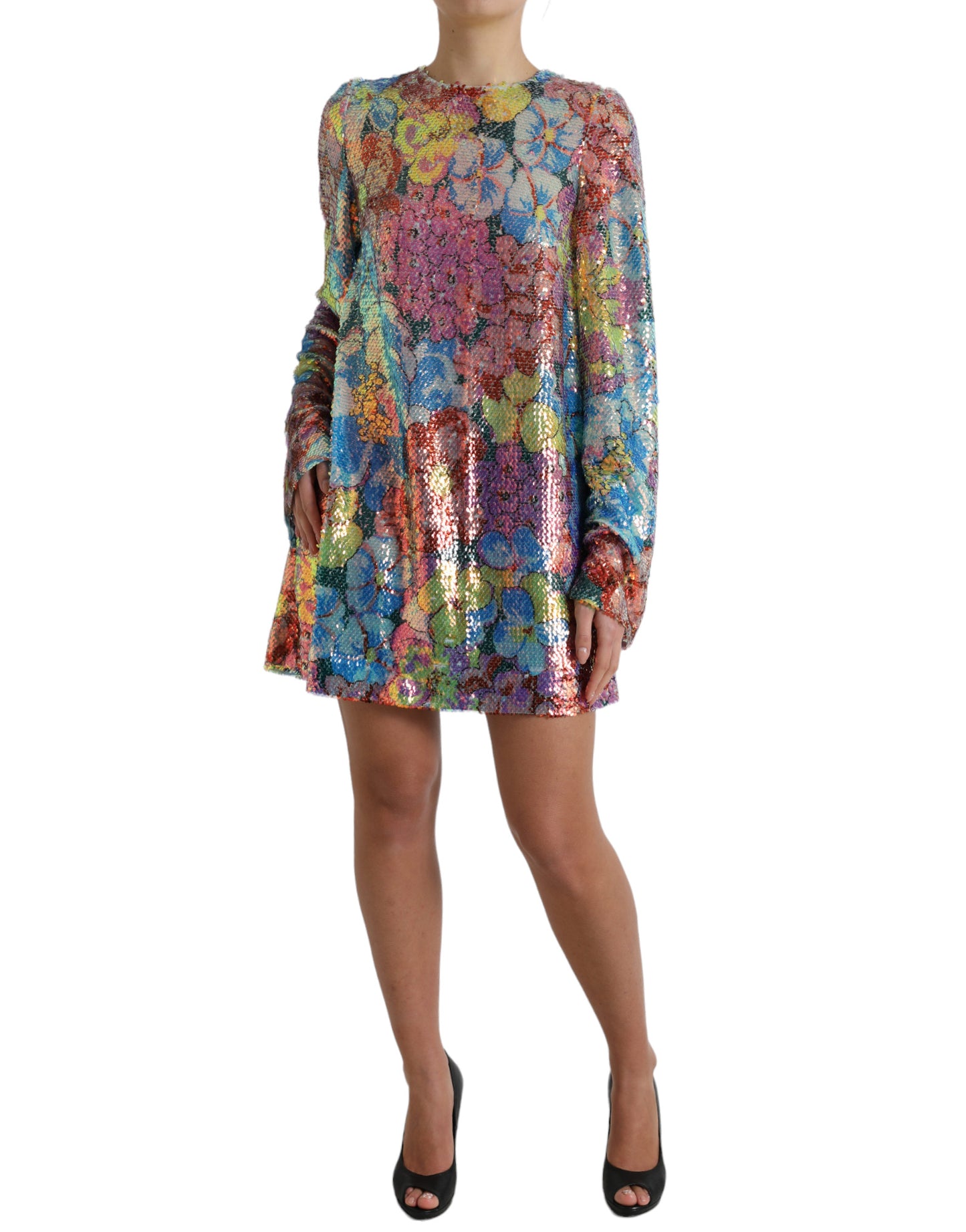 Dolce &amp; Gabbana Multicolor Floral Sequined Shift Mini Dress