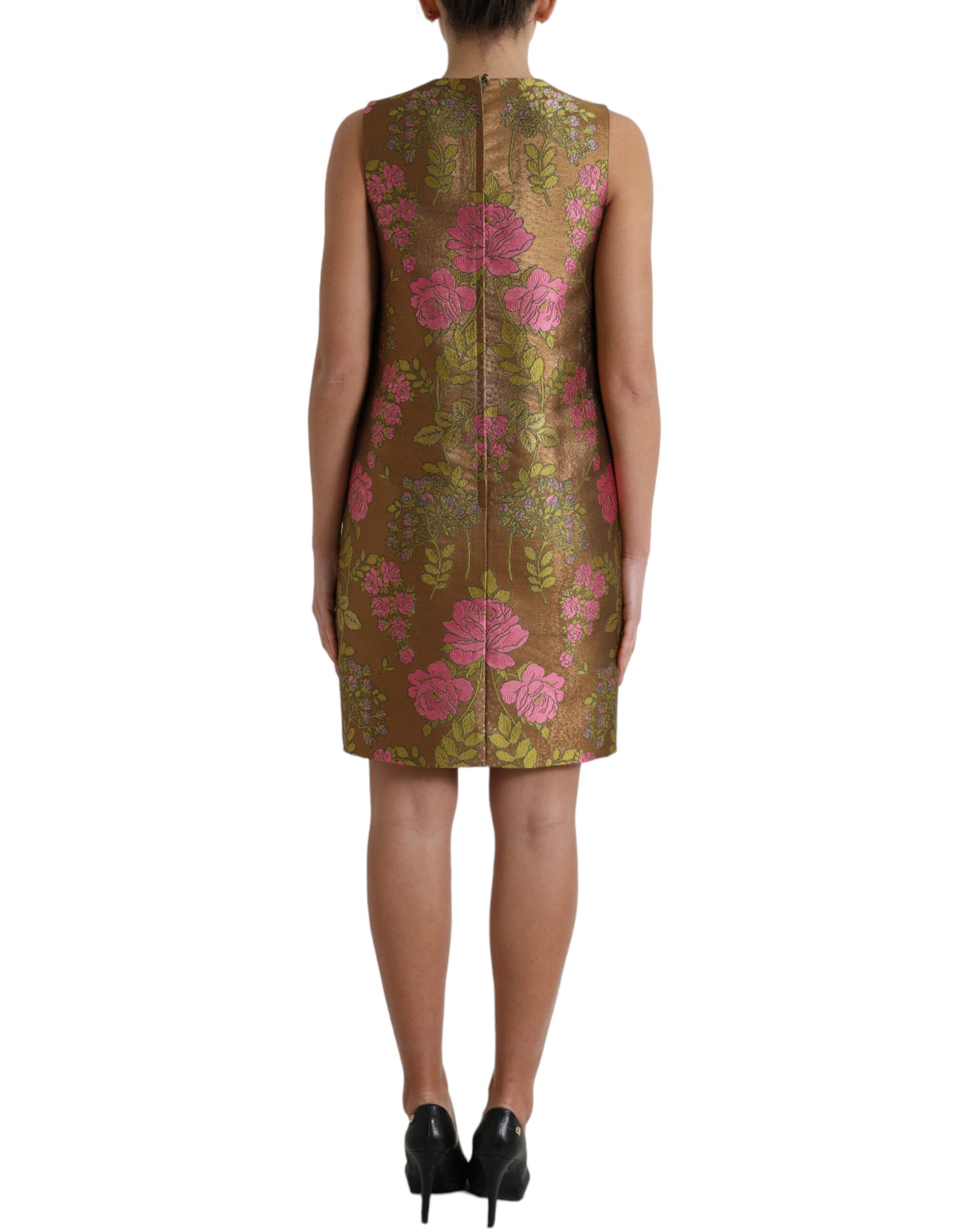 Dolce &amp; Gabbana Brown Floral Jacquard na Mini Dress na walang manggas