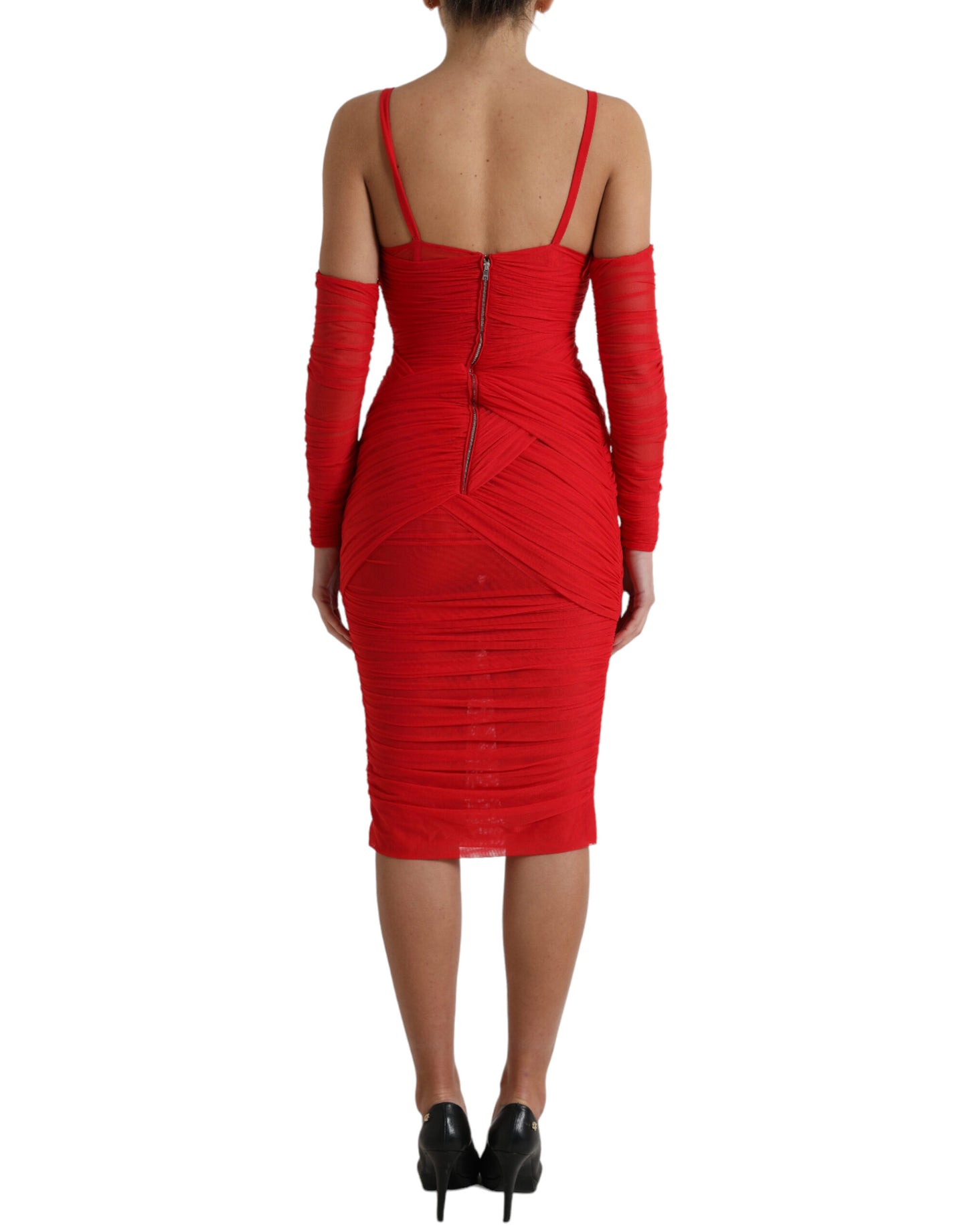 Dolce &amp; Gabbana Red Nylon Stretch Cut Out Midi Dress