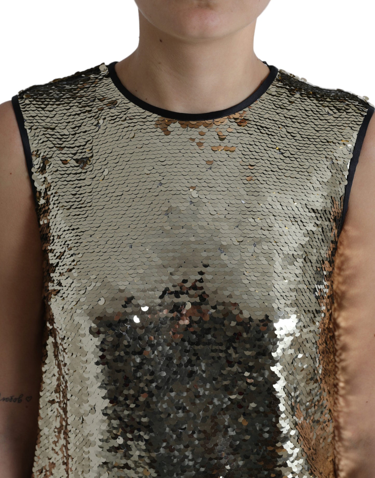 Dolce &amp; Gabbana Silver Sequined Nylon Sheath Sleeveless Mini Dress