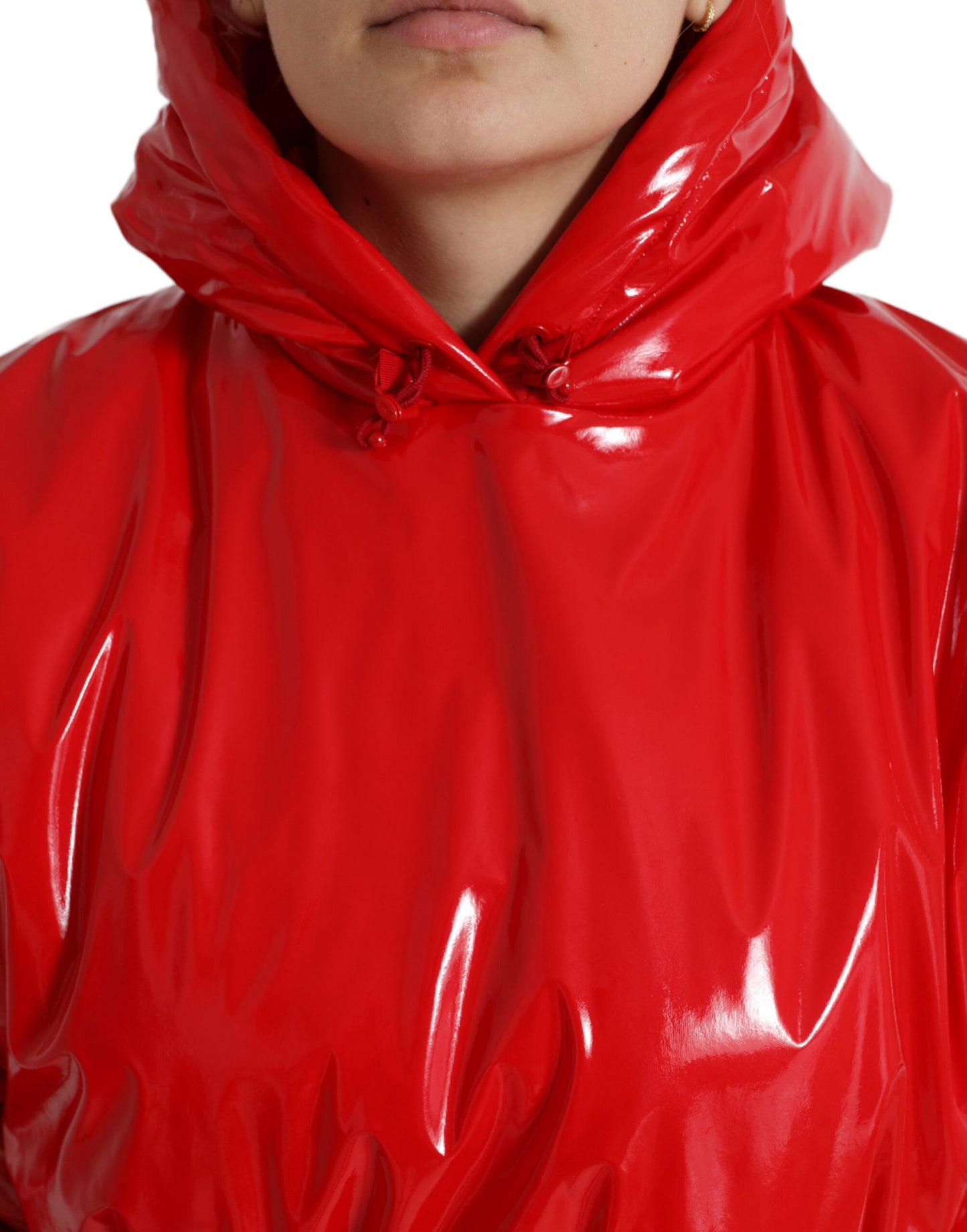 Dolce &amp; Gabbana Shiny Red Hooded Cropped Short Coat Jacket