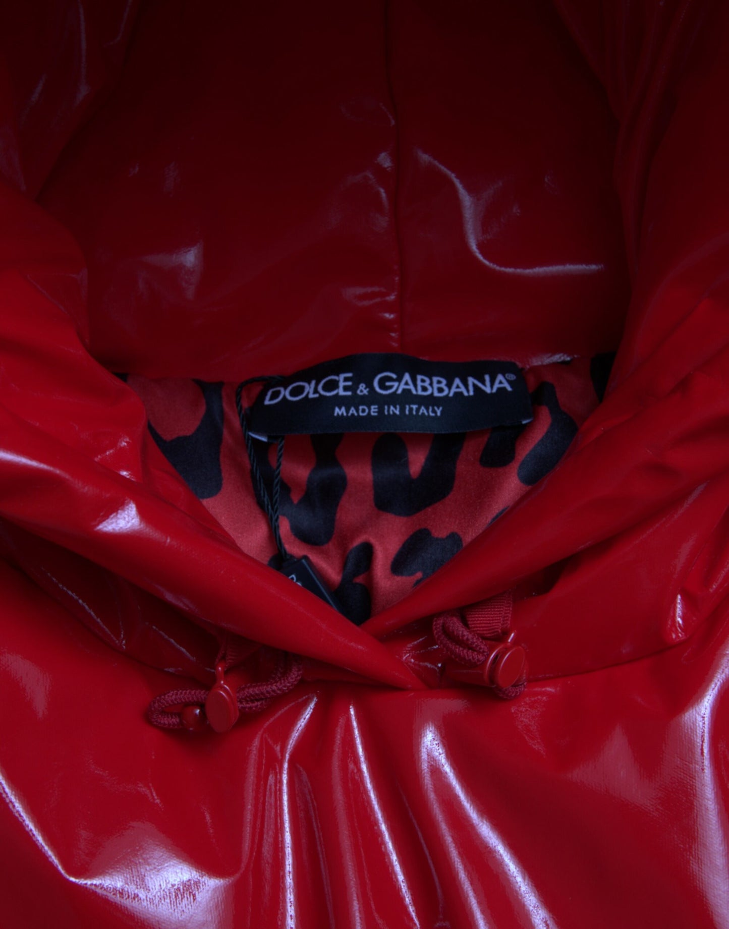 Dolce &amp; Gabbana Shiny Red Hooded Cropped Short Coat Jacket