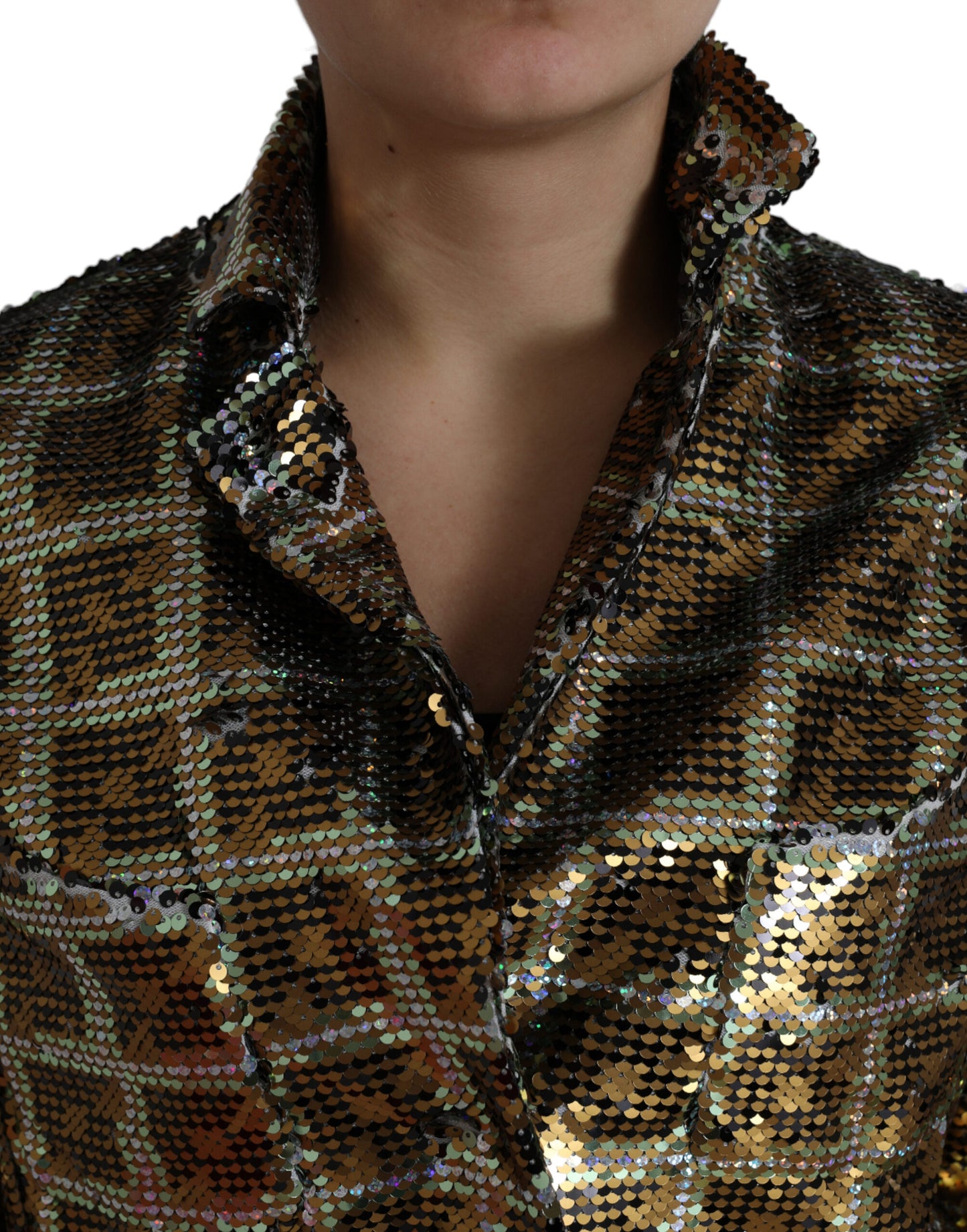 Dolce &amp; Gabbana Multicolor Polyester Sequined Cropped Jacket