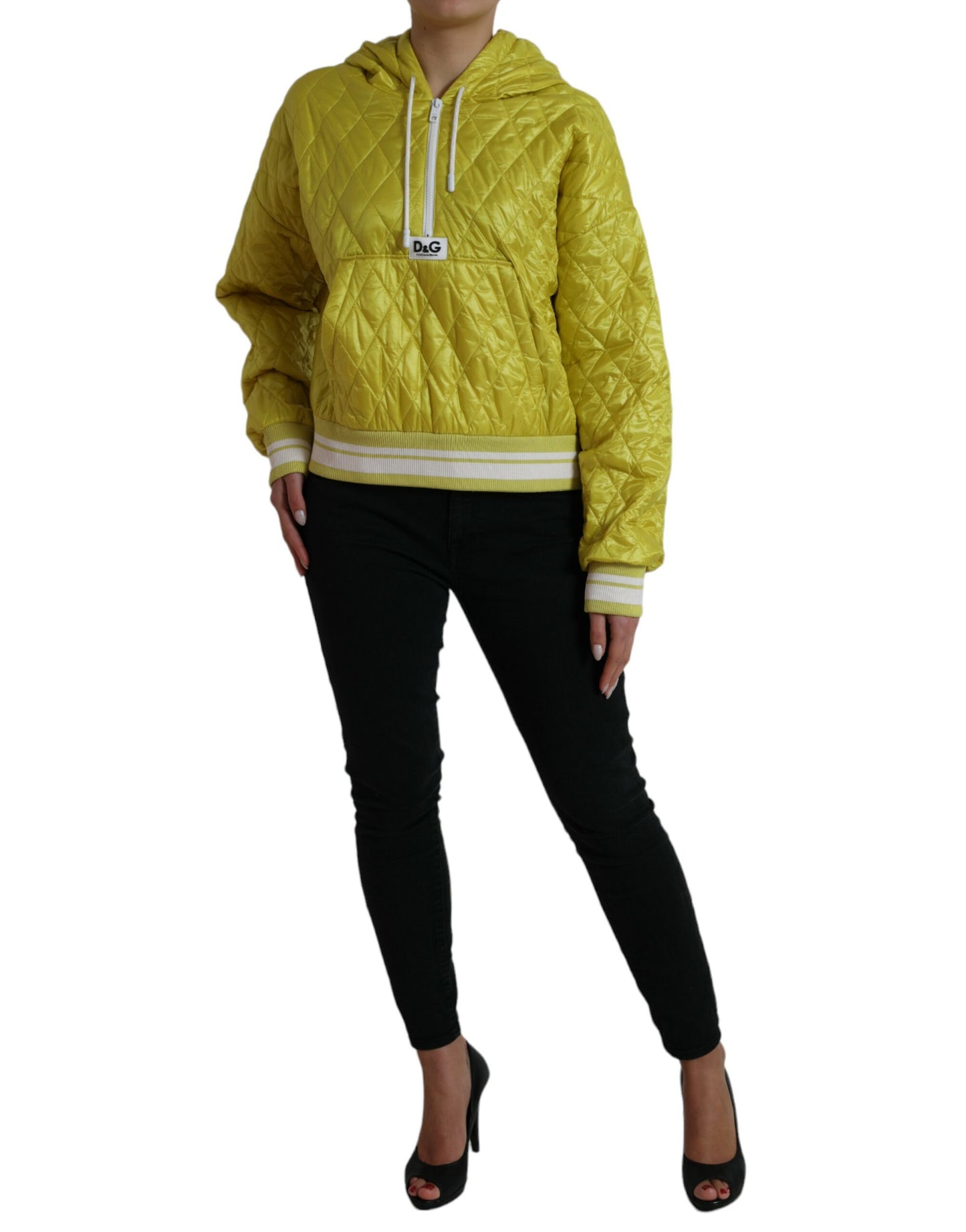 Dolce &amp; Gabbana Yellow Nylon Quilted Hooded Pullover Jacket