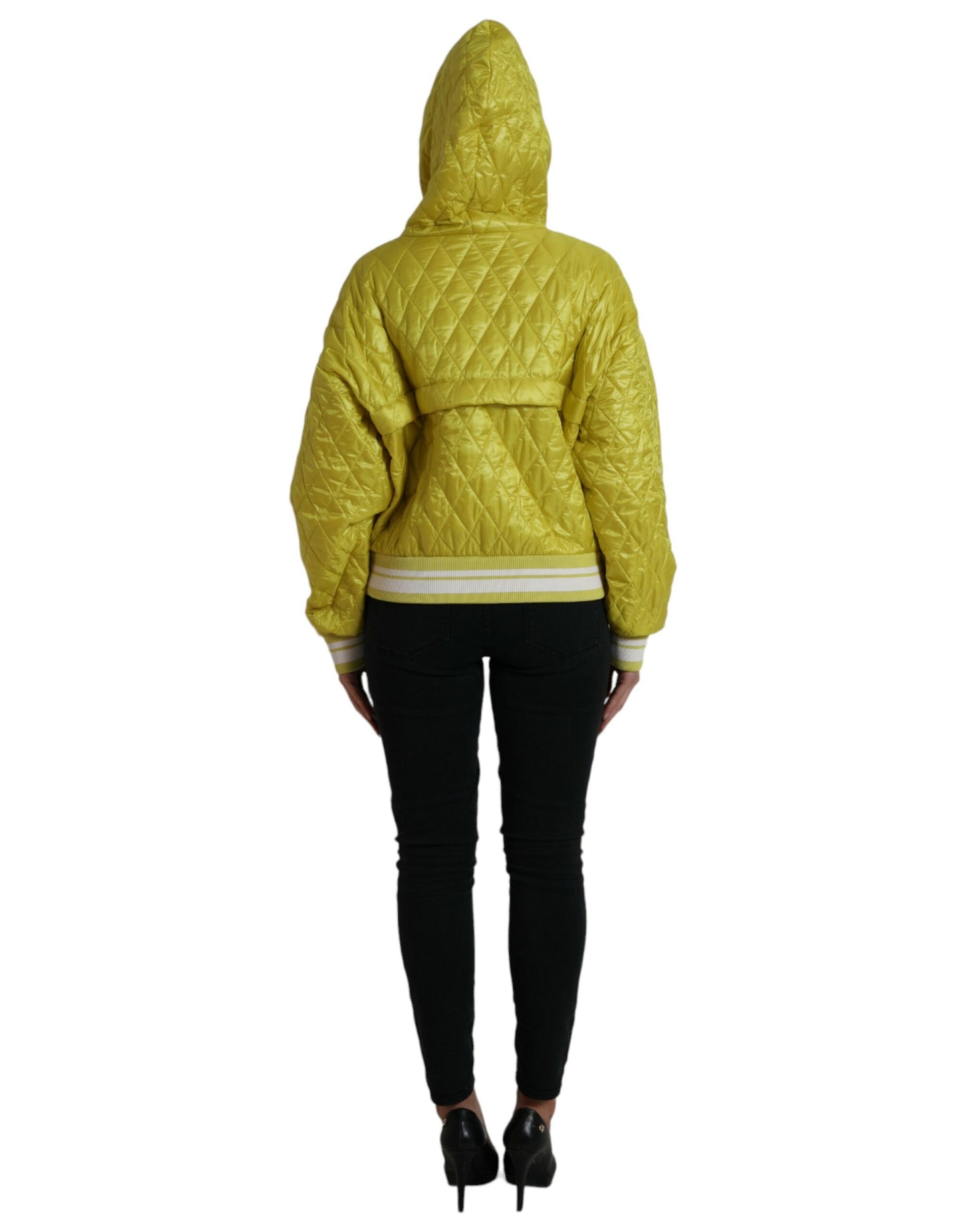 Dolce &amp; Gabbana Yellow Nylon Quilted Hooded Pullover Jacket