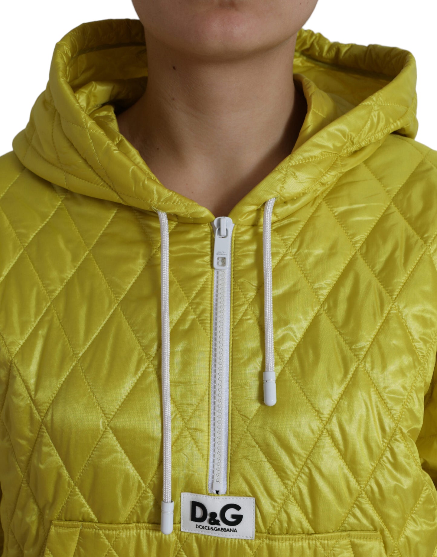 Dolce &amp; Gabbana Yellow Nylon Quilted Hooded Pullover Jacket