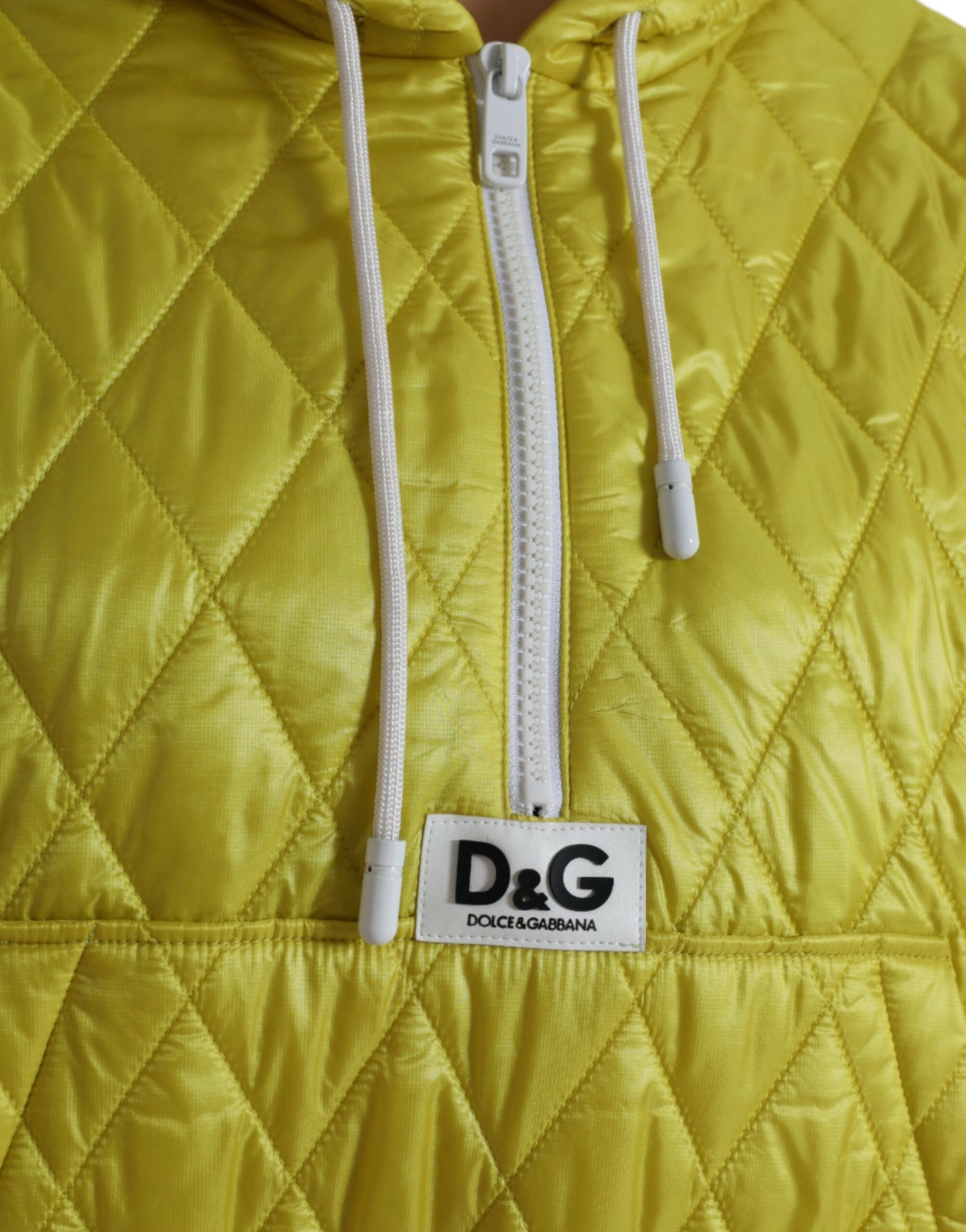 Dolce &amp; Gabbana Yellow Nylon Quilted Hooded Pullover Jacket