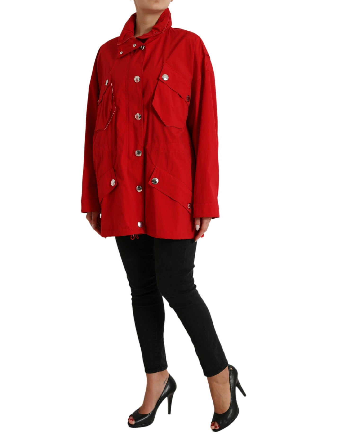 Dolce &amp; Gabbana Red Polyester Hooded Button Rain Coat Jacket