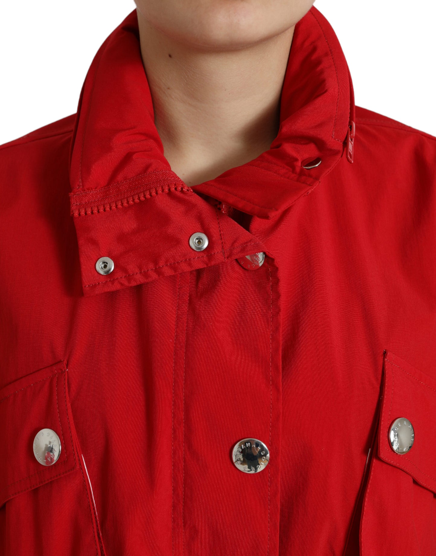 Dolce &amp; Gabbana Red Polyester Hooded Button Rain Coat Jacket