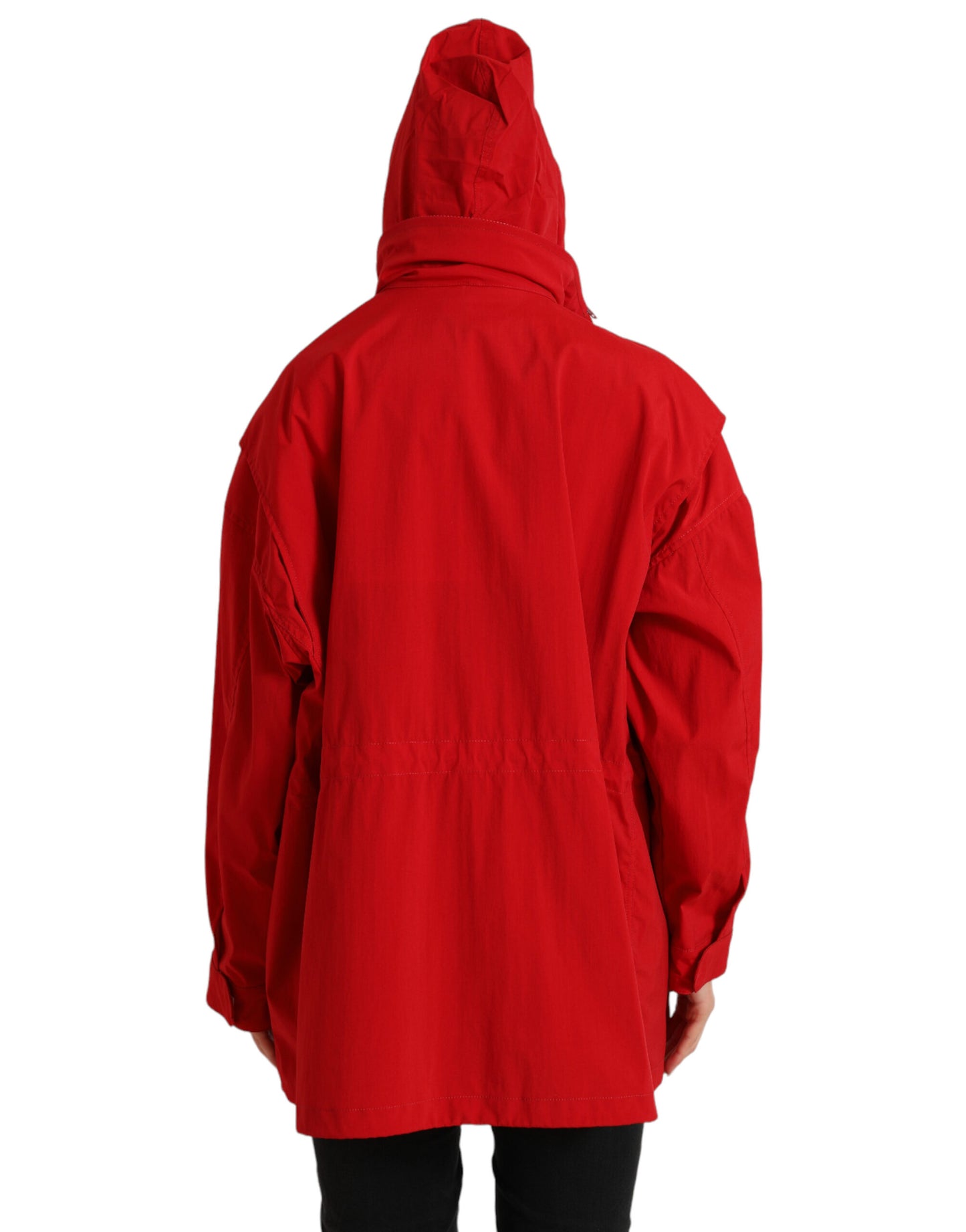 Dolce &amp; Gabbana Red Polyester Hooded Button Rain Coat Jacket