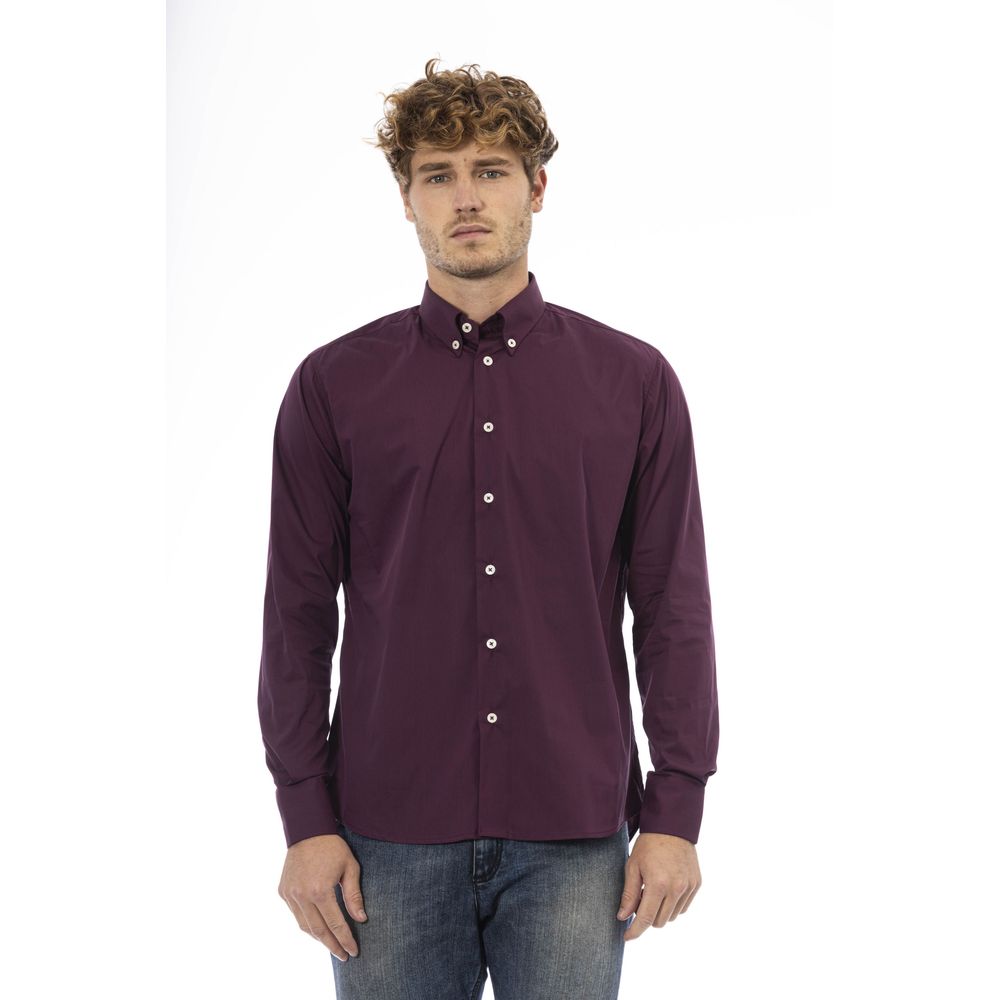 Baldinini Trend Burgundy Cotton Men Shirt