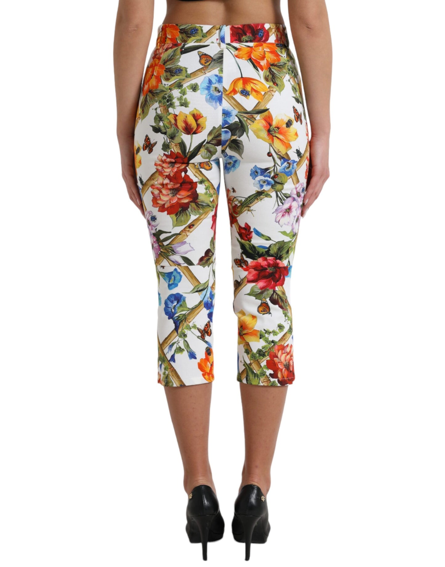 Dolce &amp; Gabbana White Majolica Print High Waist Cropped Pants