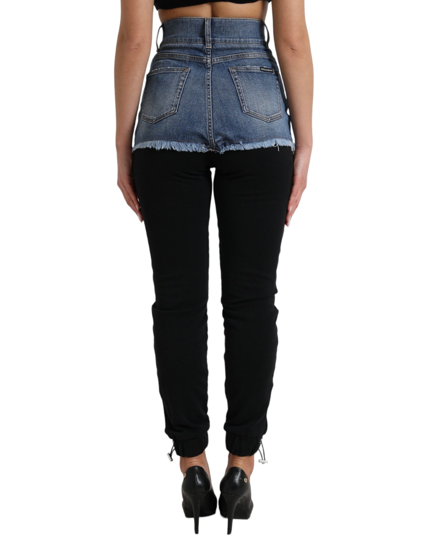 Dolce &amp; Gabbana Black Blue Cotton High Waist PRETTY Denim Pants