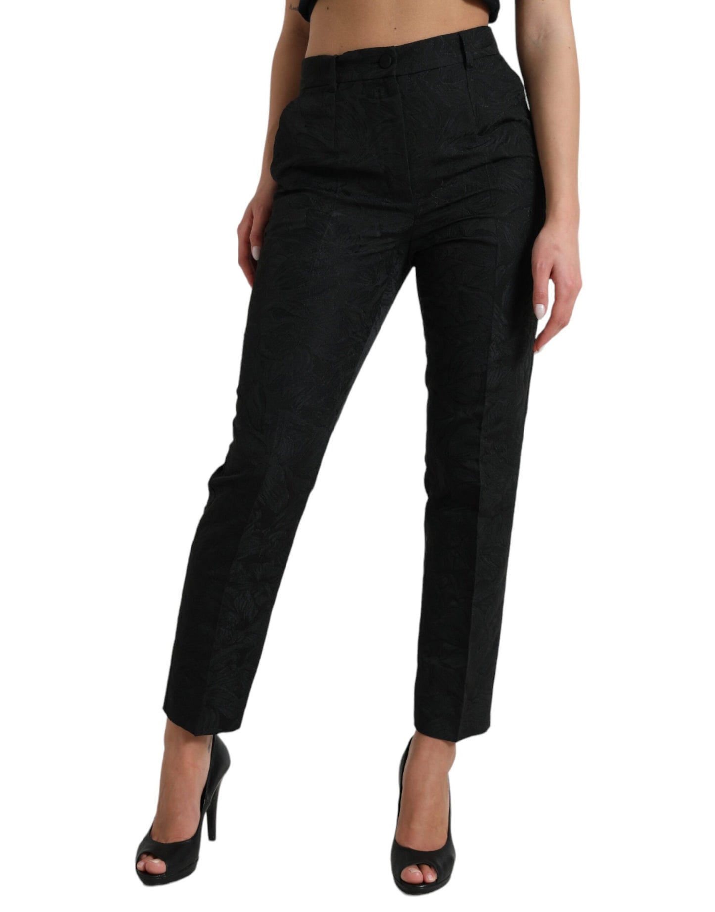 Dolce &amp; Gabbana Black Polyester High Waist Tapered Pants