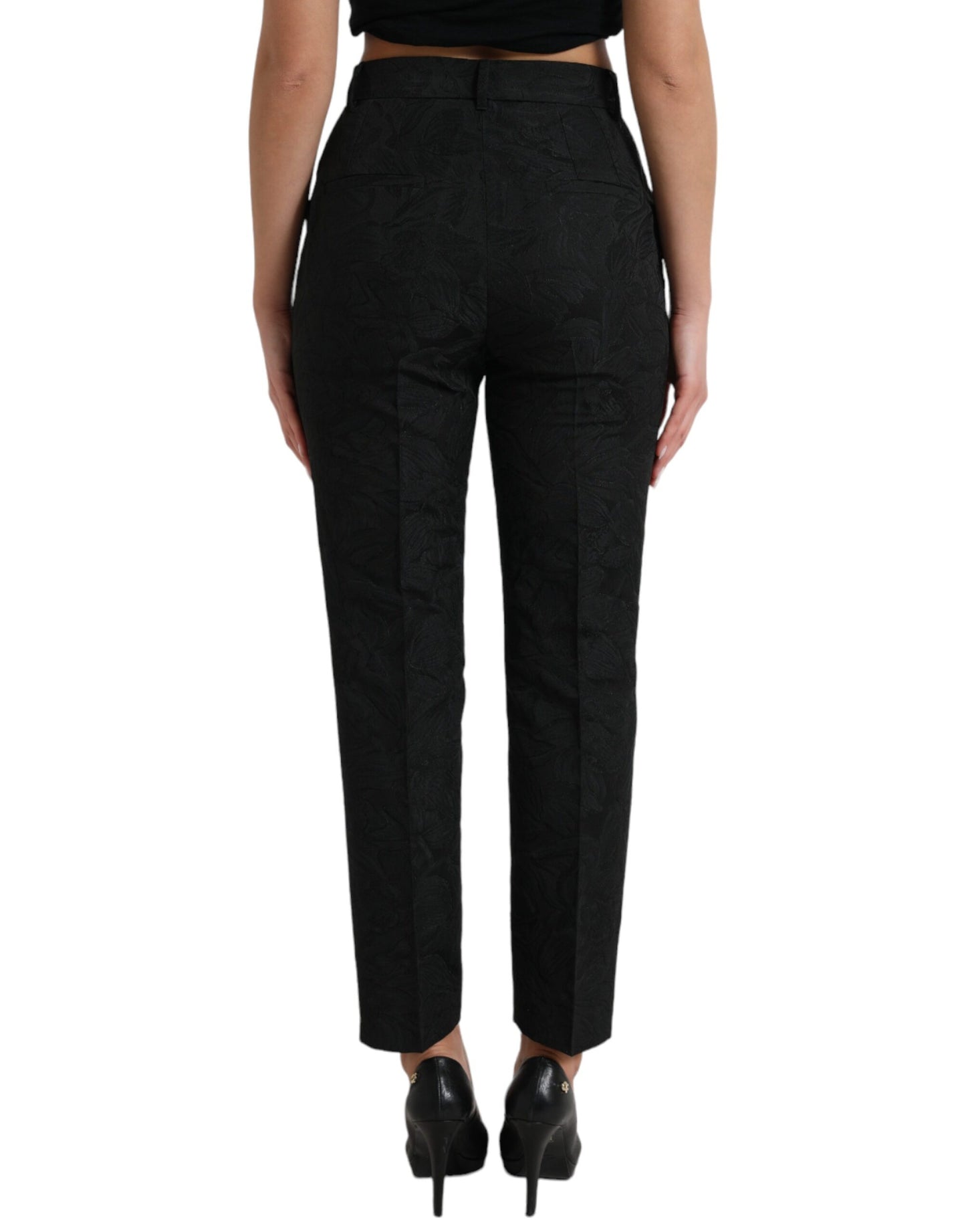 Dolce &amp; Gabbana Black Polyester High Waist Tapered Pants