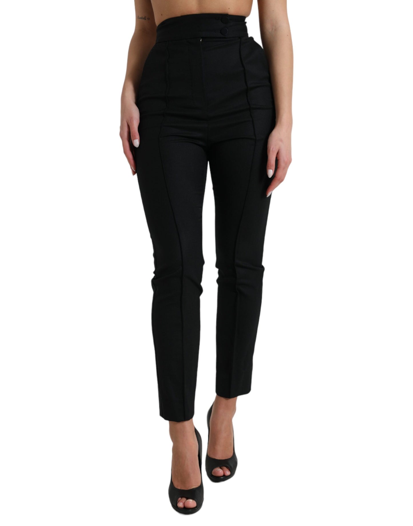 Dolce &amp; Gabbana Black Wool High Waist Tapered Pants