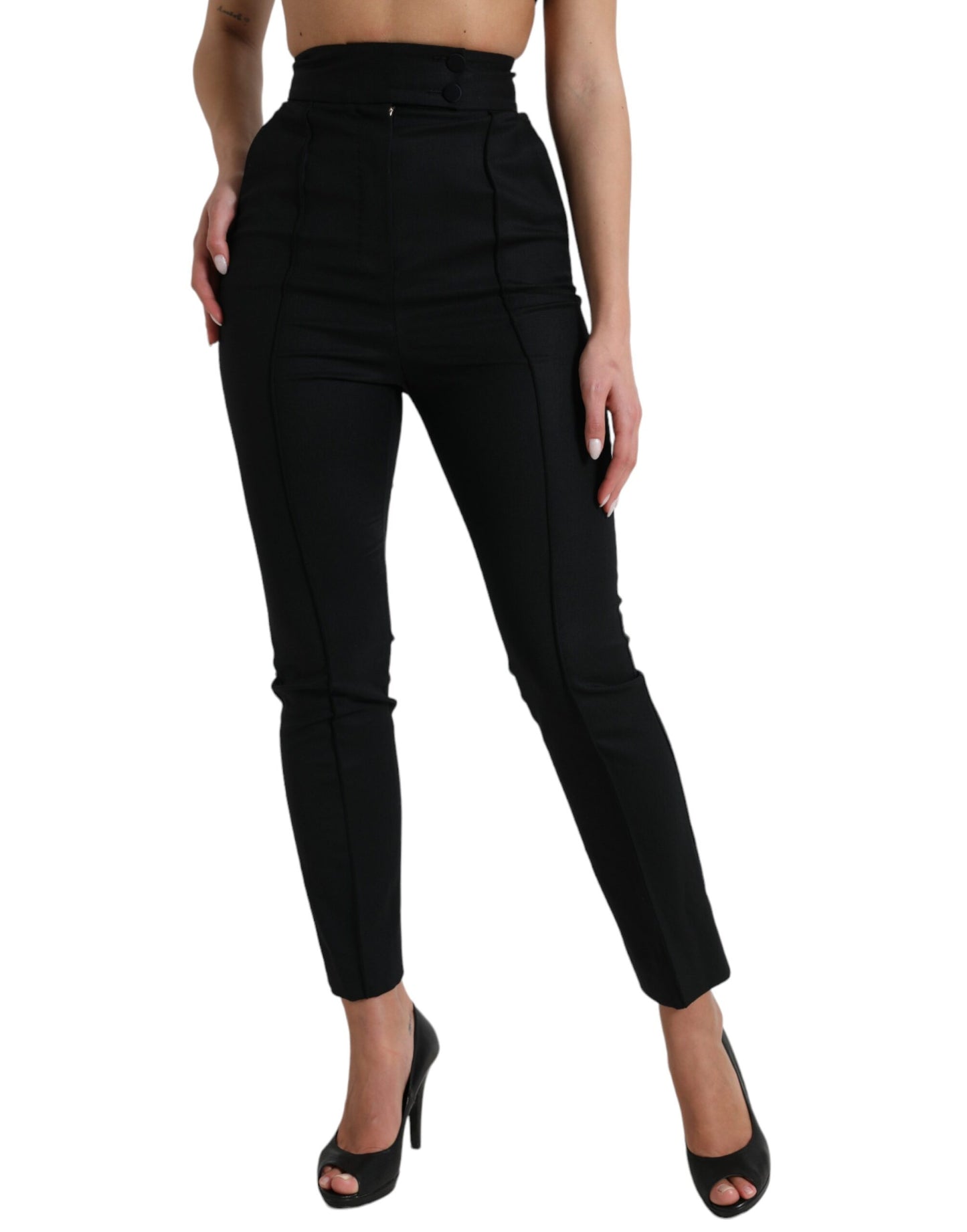 Dolce &amp; Gabbana Black Wool High Waist Tapered Pants