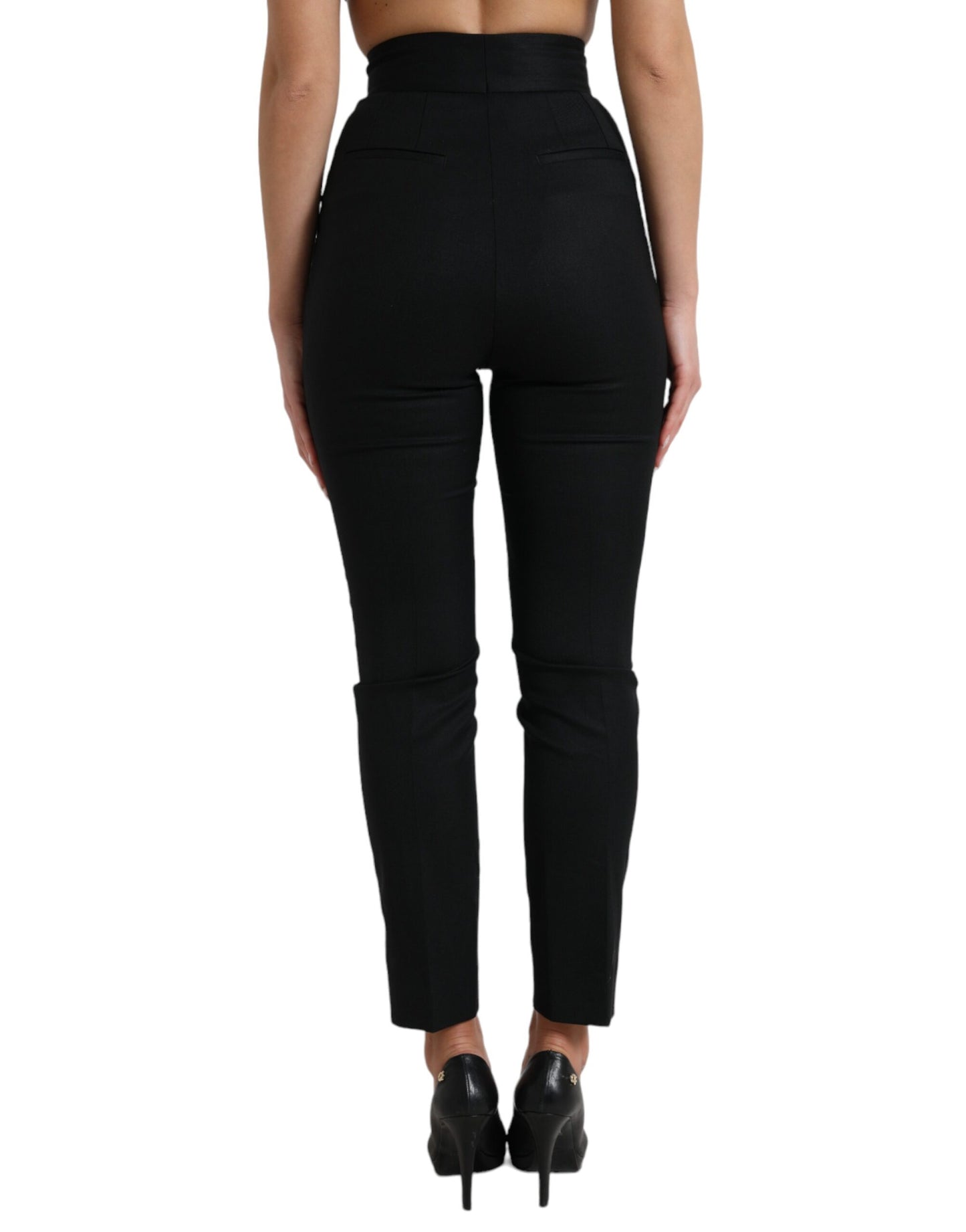 Dolce &amp; Gabbana Black Wool High Waist Tapered Pants