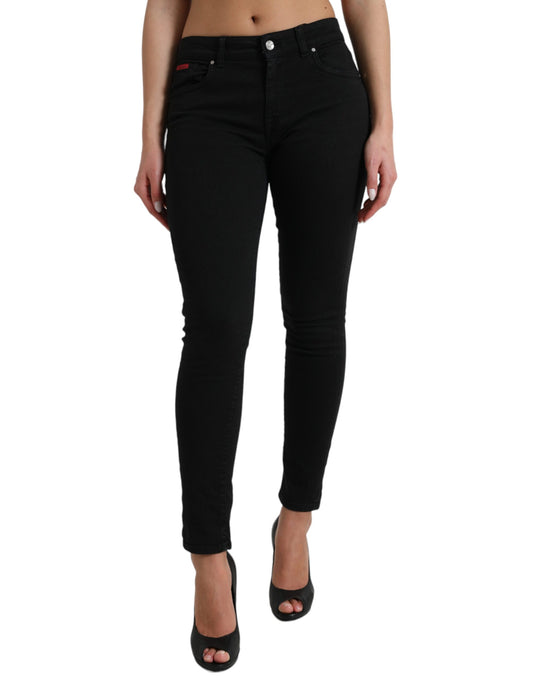 Dolce &amp; Gabbana Black Cotton Mid Waist Skinny Denim Jeans