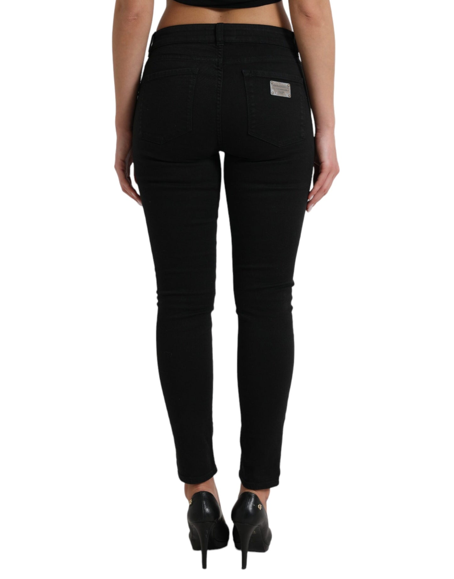 Dolce &amp; Gabbana Black Cotton Mid Waist Skinny Denim Jeans